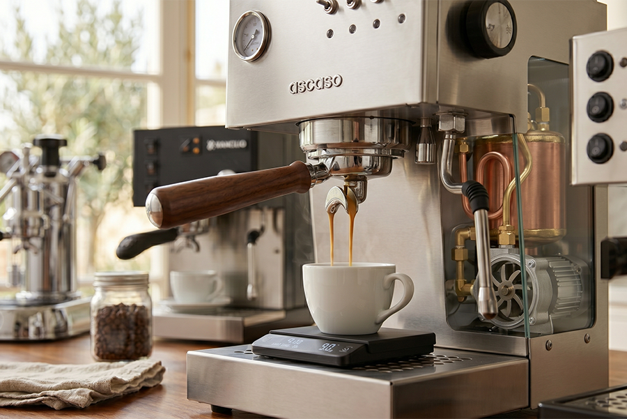 Macchina da caffé espresso professionale con portafiltro e crema